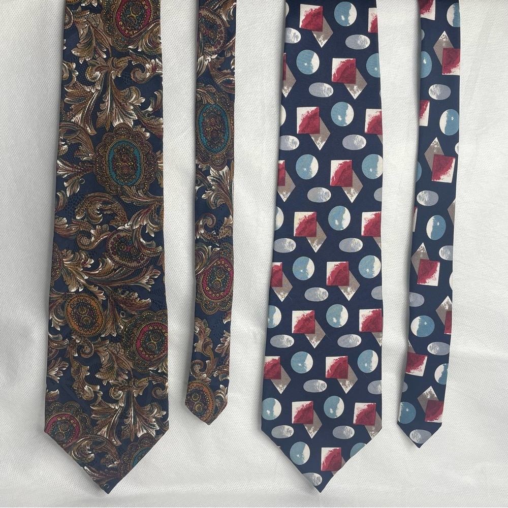 VTG Givenchy Monsieur Silk Tie Lot Navy Gold Paisley Red White Blue USA Neckties - Picture 2 of 16
